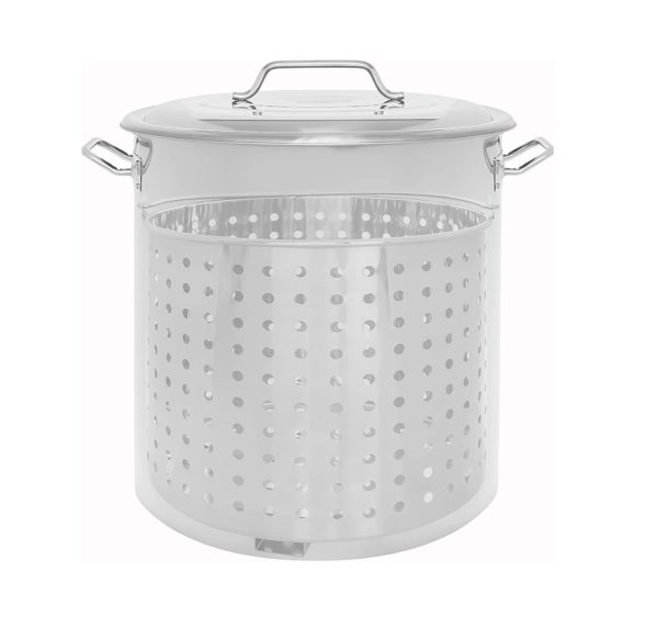 Large Stock Pot 100 quart qt and Steamer Basket and Lid for Catering Party Rentals and Corporate Special Events Hires