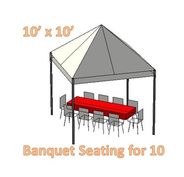 Diagram of a 10x10 feet Frame tent with rectangular seating