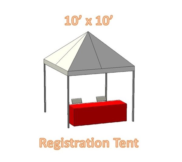 Diagram of a 10x10 feet Frame tent with registration table