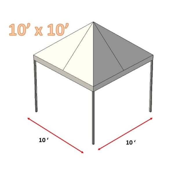 Diagram of a 10 x 10 feet frame tent with dimensions
