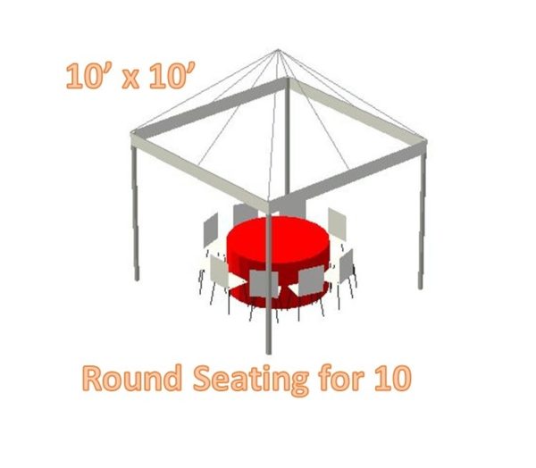 Diagram of a 10x10 feet Frame tent with round seating