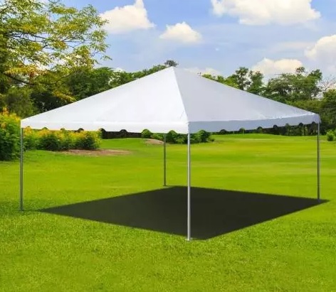 Photo of a 15'x15' feet frame tent with dimensions