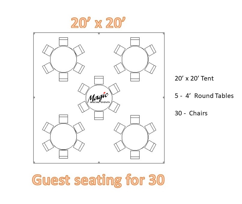 20X20 FRAME TENT SEATS 32 - Michiana Tool and Party Rental