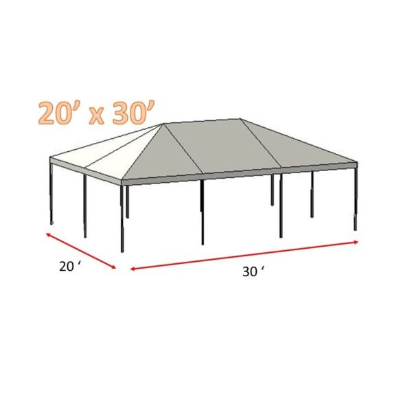 Rendering of a 20'x30' Frame Tent with dimensions