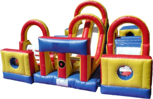 Photo showing front view of the Adrenaline Rush Inflatable Obstacle Course