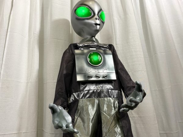 Silver Alien Man Prop with Green Eyes