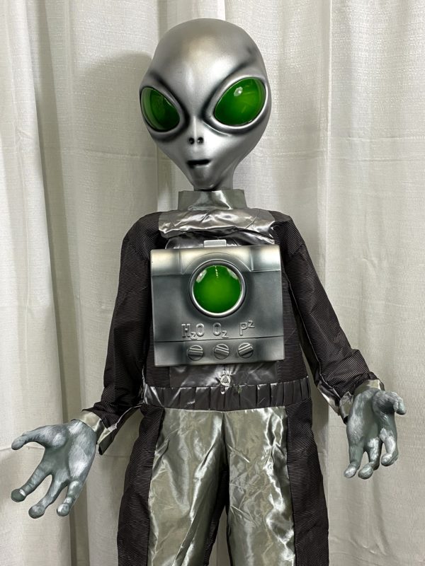 Silver Alien Man Prop with Green Eyes