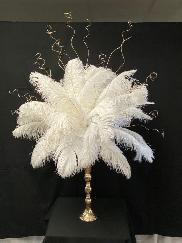 Art Deco Feather Centerpiece Gold and White