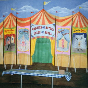 Theatrical Backdrop showing vintage carnival sideshow tent