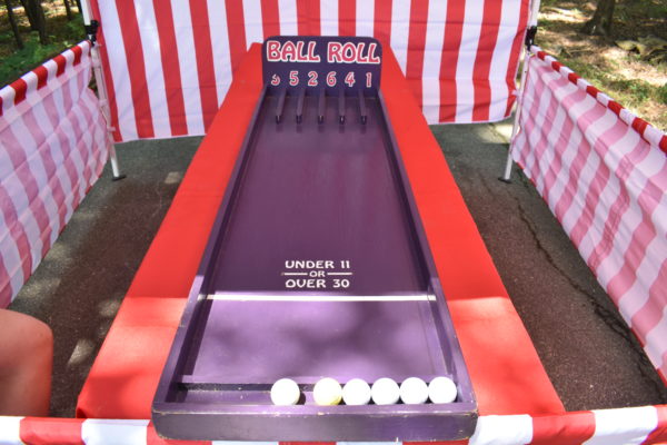 Purple Carnival Game Called Ball Roll - uses golf balls to score a prize