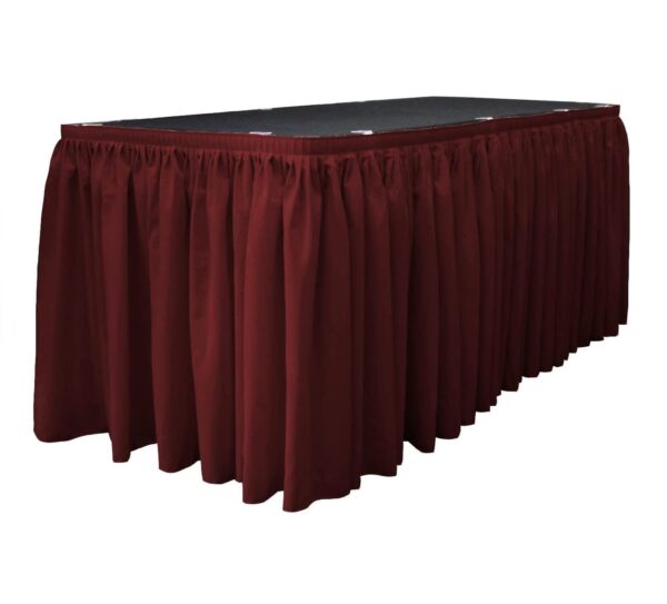 Burgundy Red Linen Shirred Table Skirting for Party Rentals