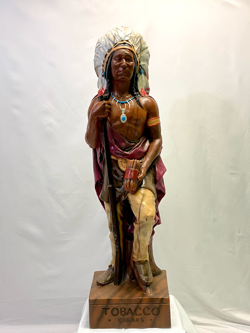 thumbnail image 2 of 3-Foot Wooden Indian Cigar Store Chief Statue, Native American Cowboy Sculpture 2 of 6