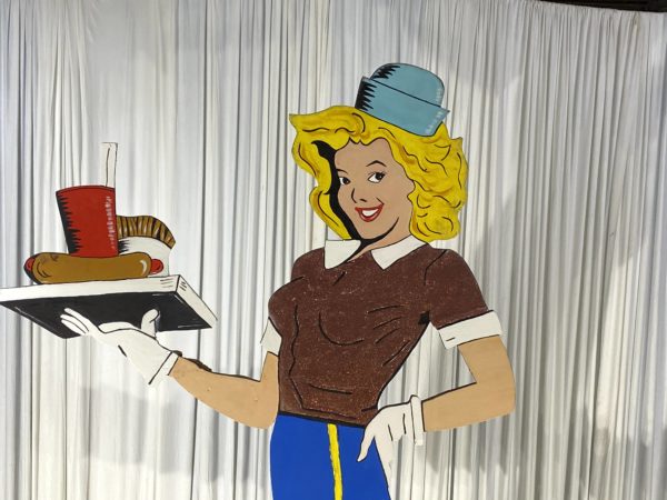 Drive-In Car Hop Waitress Prop for 1950s Theme Party Rentals and Corporate Special Events Hires