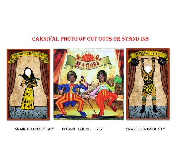 Assortment of Carnival themed cutouts or stand ins for photo ops