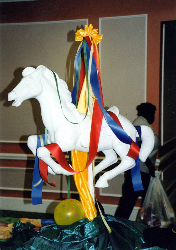 White Carousel Horse for Derby, Carnival, Circus Centerpieces or Displays for Party Rentals and Special events