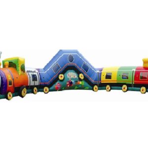 Inflatable ride shaped like a train for small children to play