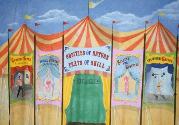 Theatrical Backdrop showing vintage carnival sideshow tent