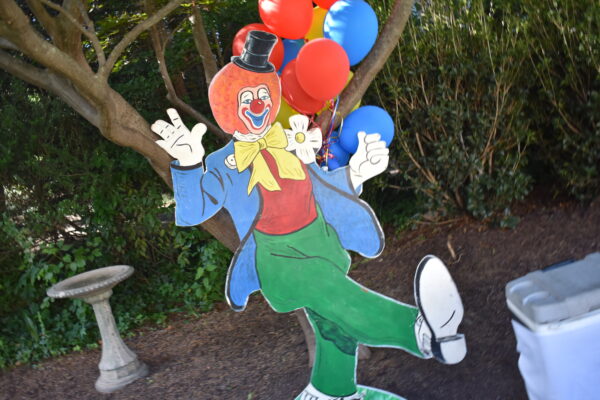 Painted Cutout Prop of a Circus Clown with Balloons