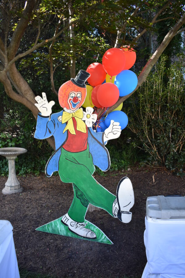 Painted Cutout Prop of a Circus Clown with Balloons