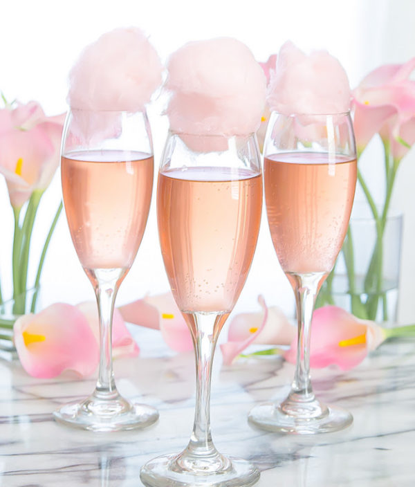 Champagne Glasses with Cotton Candy - great item for weddings of formal events