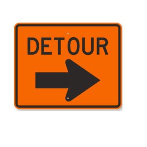 DETOUR traffic sign orange with an arrow
