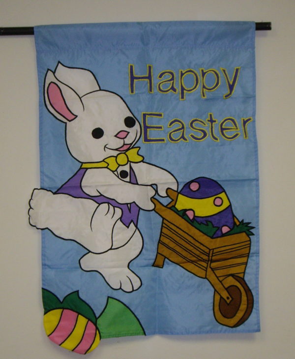 Easter Bunny With Egg in WheelBarrow Flag Decoration