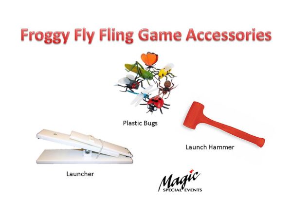 Carnival game accessories for Frog theme game featuring bugs a special launcher and hammer