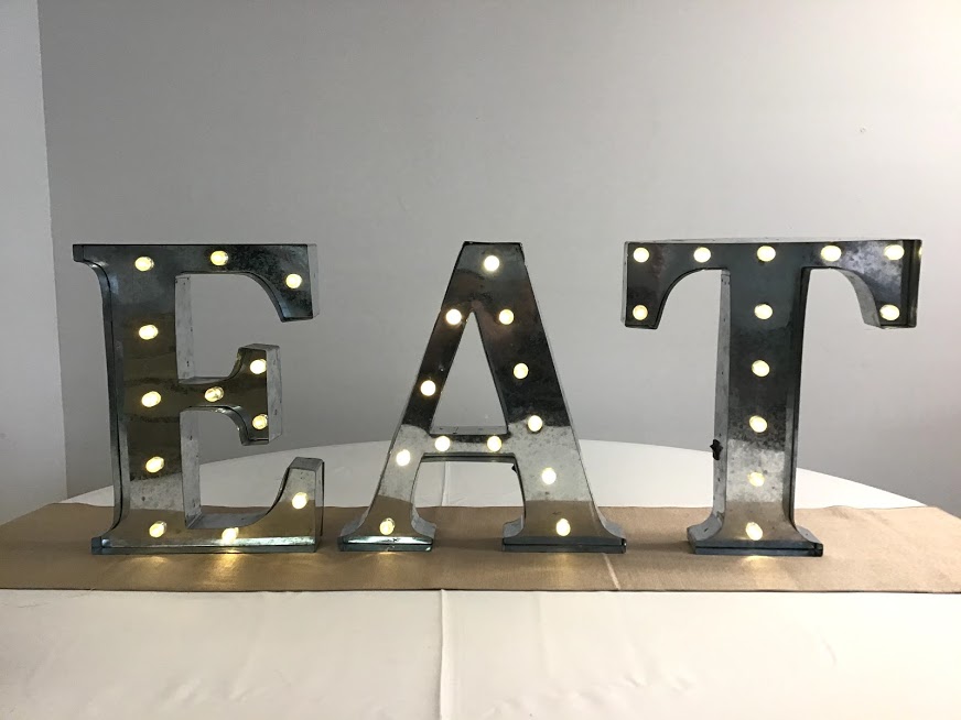 GALVANIZED SILVER VINTAGE LIGHT UP EAT SIGN MARQUEE STYLE LETTERS, Magic  Special Events