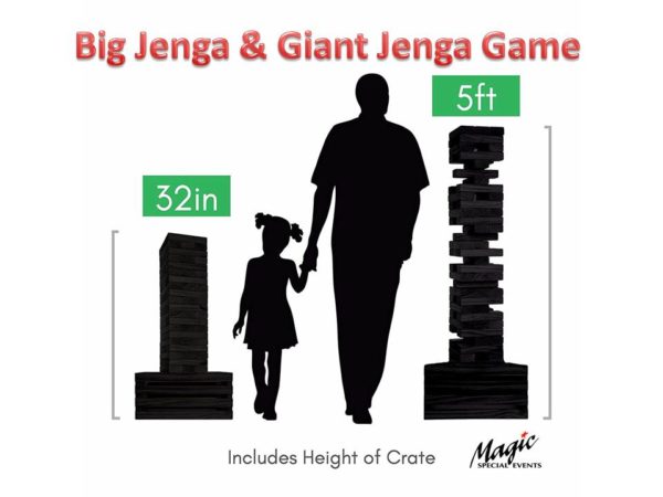 Illustration show size comparison of Big and Giant Jenga Games