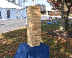 Photo giant Jenga came which consists of 54 wooden blocks