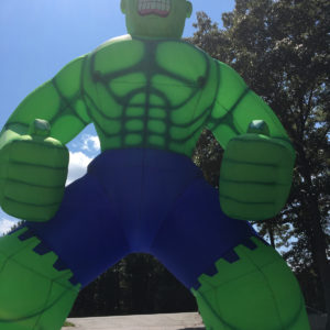 Photo of a cold air inflatable balloon that looks like the incredible hulk
