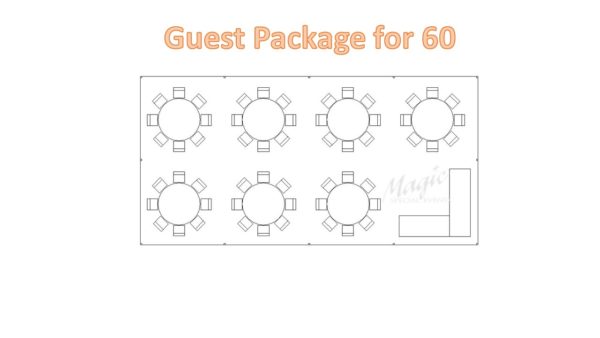 Diagram showing a tent package for 60 guests