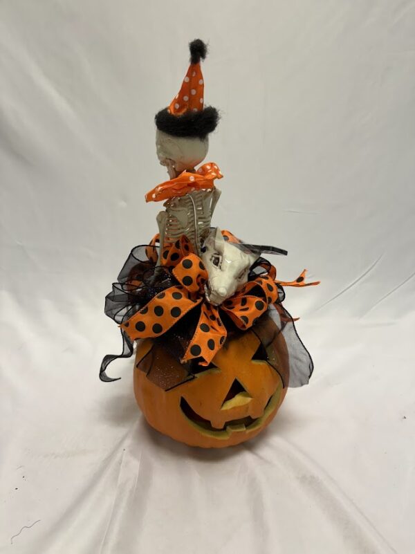 Halloween Centerpiece Pumpkin and Skeleton