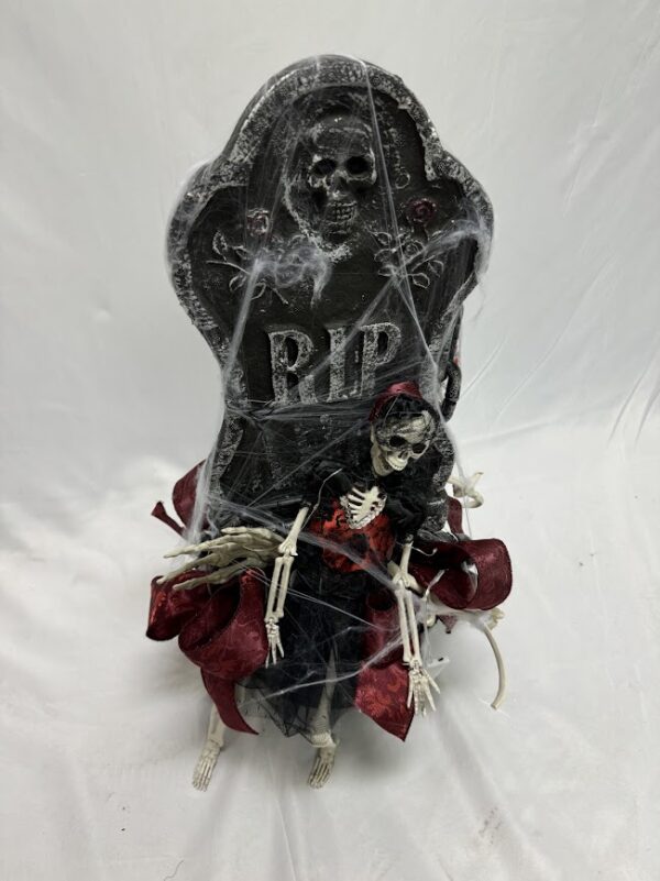 Halloween Centerpiece Tombstone and Skeleton