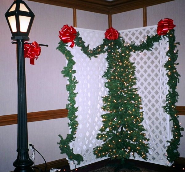 Lattice White Screen Panel with Christmas and Holiday decor for Party Rentals and Corporate Events Hire