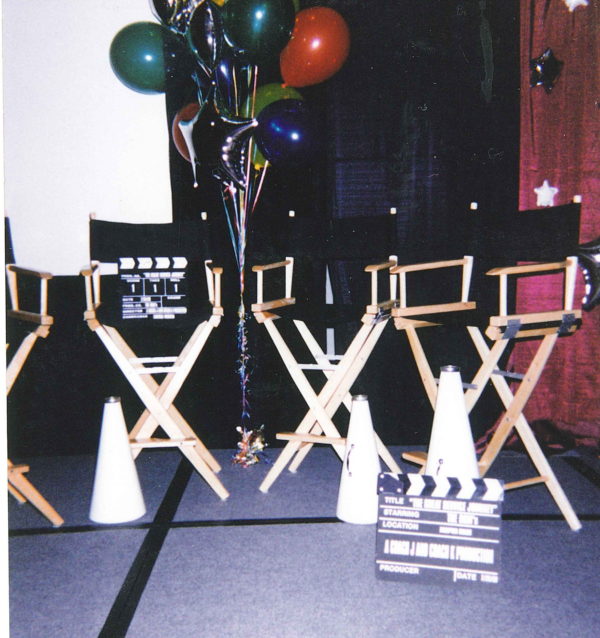Hollywood Theme Party Prop Rentals Movie Director's Megaphone Clapboard and Chairs