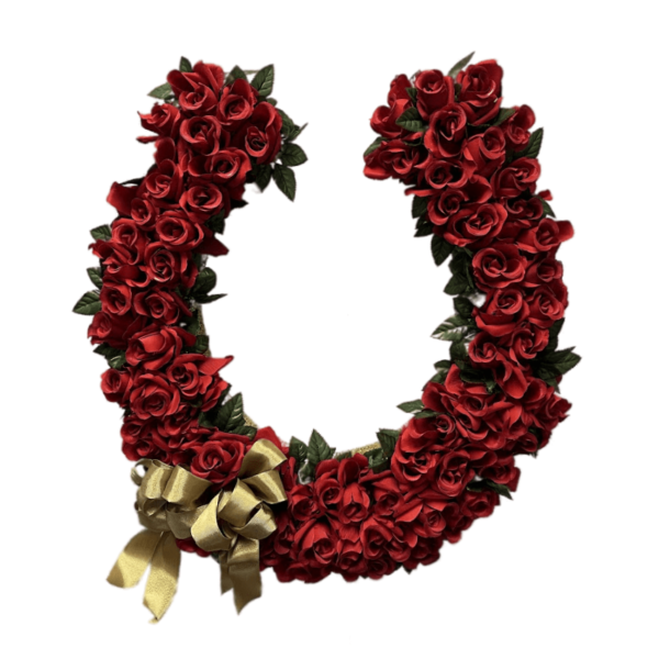 Horseshoe Wreath Gold Glittered With Red Roses