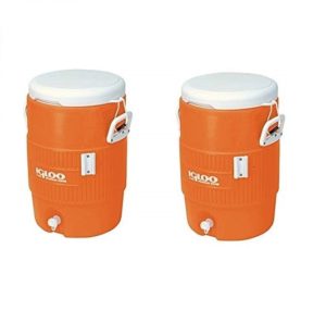 Two 5 gallon oragne beverage or drink insulated cooler