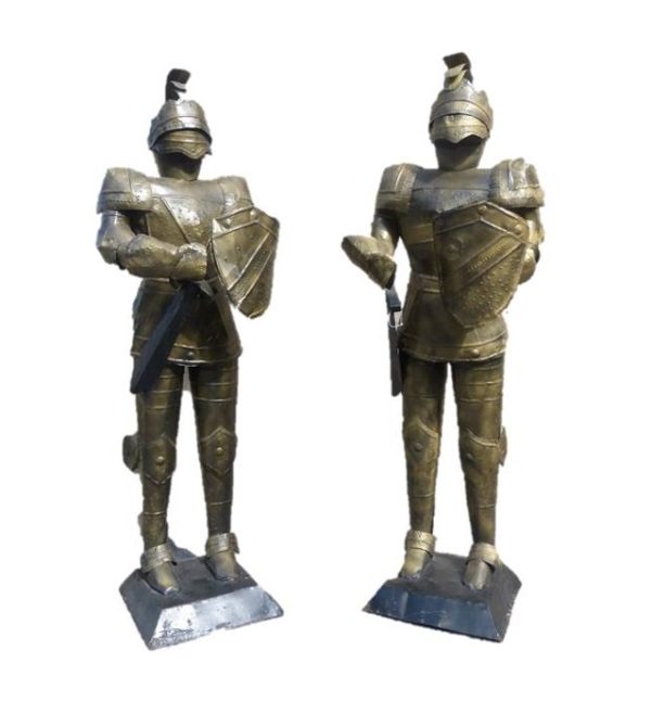 Photo of two silver knight in suit of armor prop