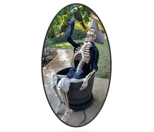 Lifesize Poseable Human Skeleton Prop dressed as a pirated drinking from a bottle