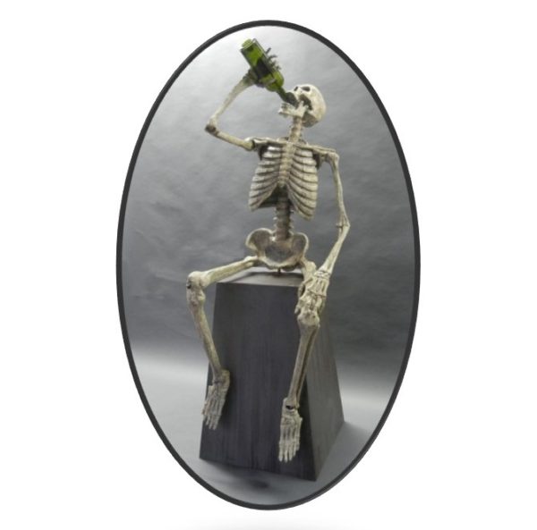 Lifesize Poseable Human Skeleton Prop drining from a bottle