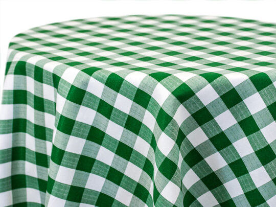 GINGHAM SQUARES CHECKERED PICNIC GREEN AND WHITE LINEN