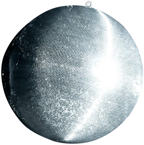 Photo of a mirror ball, a ball covered with hundreds of tiny mirrors to reflect light