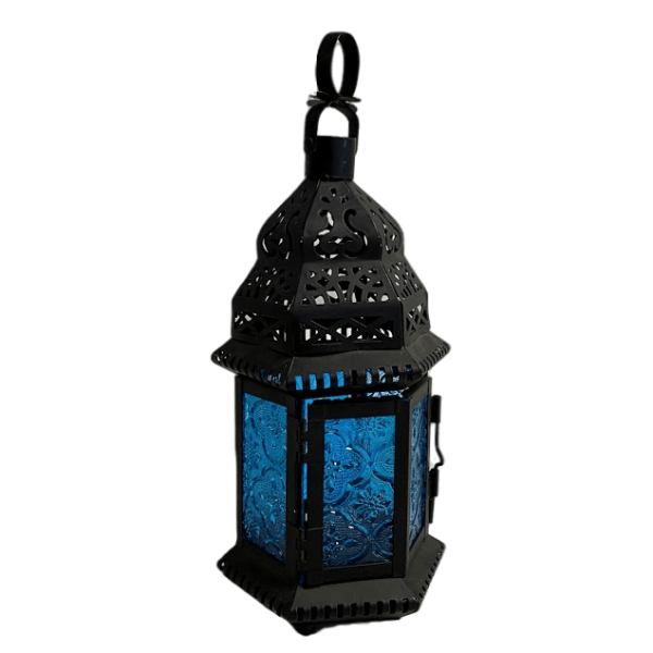 Moroccan Lantern Glass Small Blue