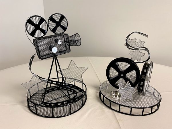 Movie Film Reels and Movie Camera for Hollywood Table Top Theme Centerpiece for Party Rentals and Corporate Special Events