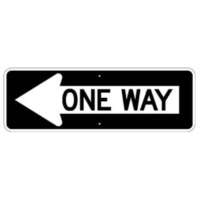 ONE WAY TRAFFIC SIGN WITH ARROW POINTING LEFT