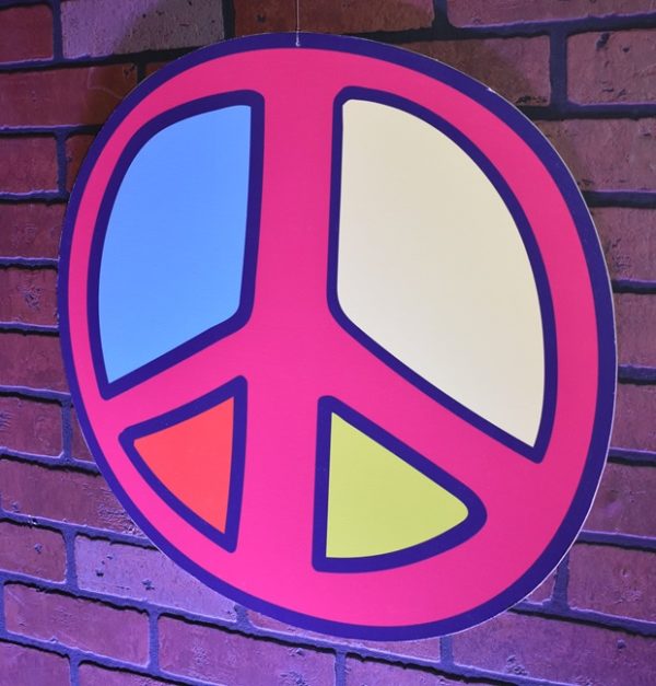 Peace Symbol Retro Sign of 1960s and 1970s for Party Prop Rentals and Corporate Theme Events