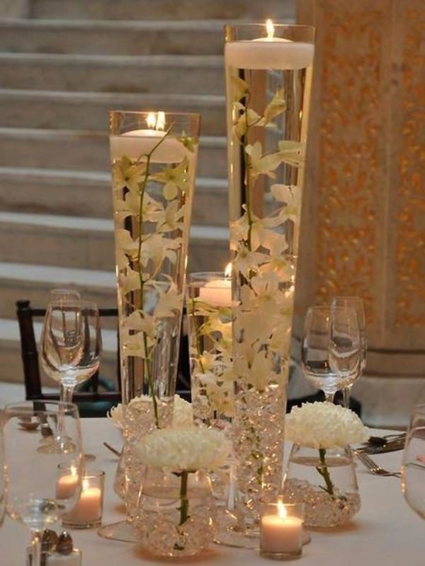 Clear Glass Pilsner Style Vase with flowers