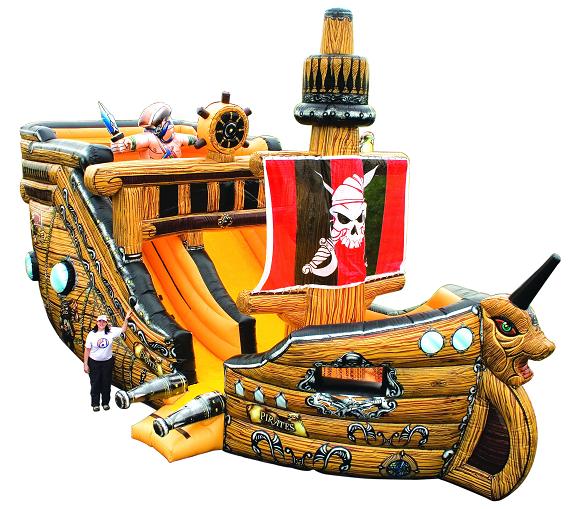 Photo of an inflatable amusement ride that looks like a pirate ship