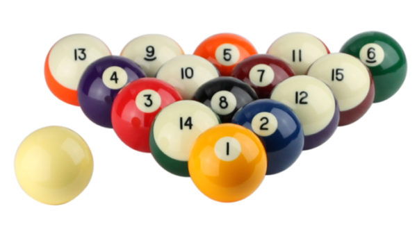 Set of 15 Billiard Balls and one white cue ball
